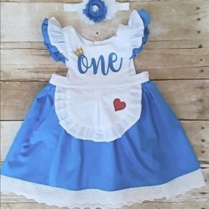 First birthday Alice in wonderland apron dress